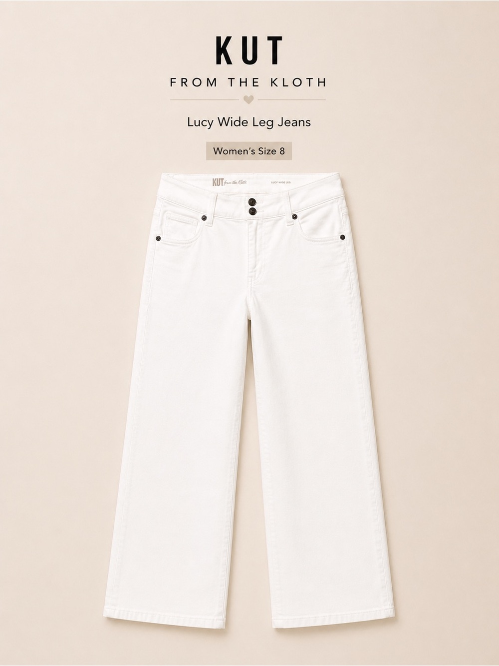 Kut From The Kloth Lucy Jeans White High Rise Wide Leg Crop Y2K Clean Girl Sz 8 - Picture 2 of 5